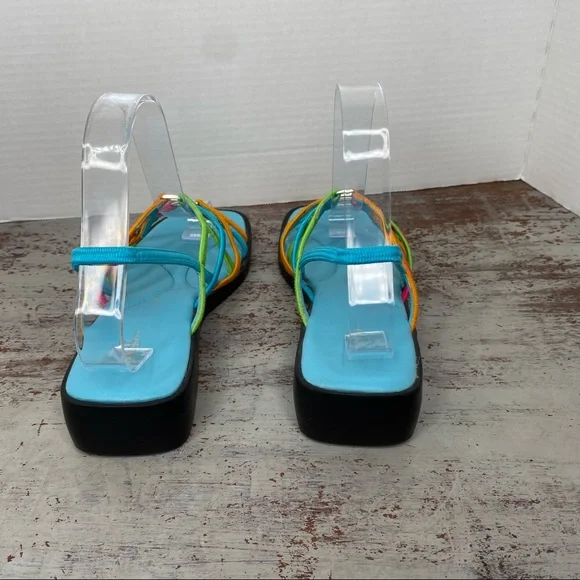 Vintage 90s 1990s Y2K 2000s neon elastic top platform sandals 7.5 retro - Picture 7 of 11